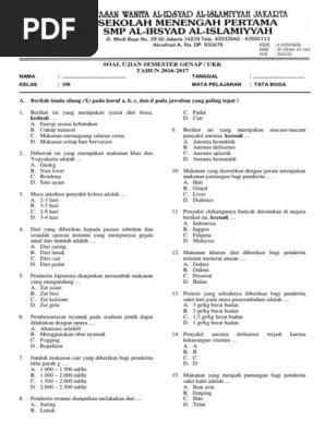 Berilah tanda silang (x) pada huruf a, b, c, dan d pada jawaban yang paling tepat ! Soal Tata Boga Kelas 8 Smp Semester Ii Pdf