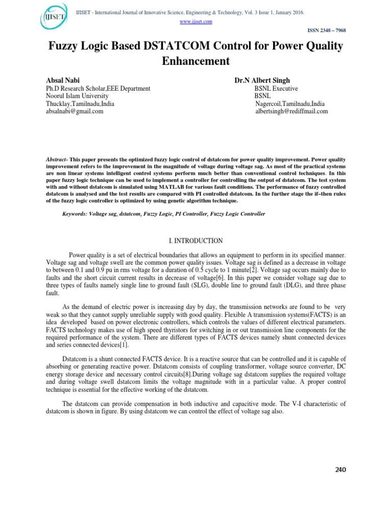 Fuzzy Logic DSTATCOM | PDF | Electric Power Transmission | Electricity