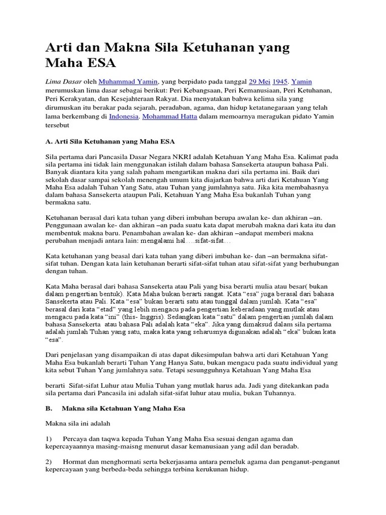 Arti Dan Makna Sila Ketuhanan Yang Maha | PDF