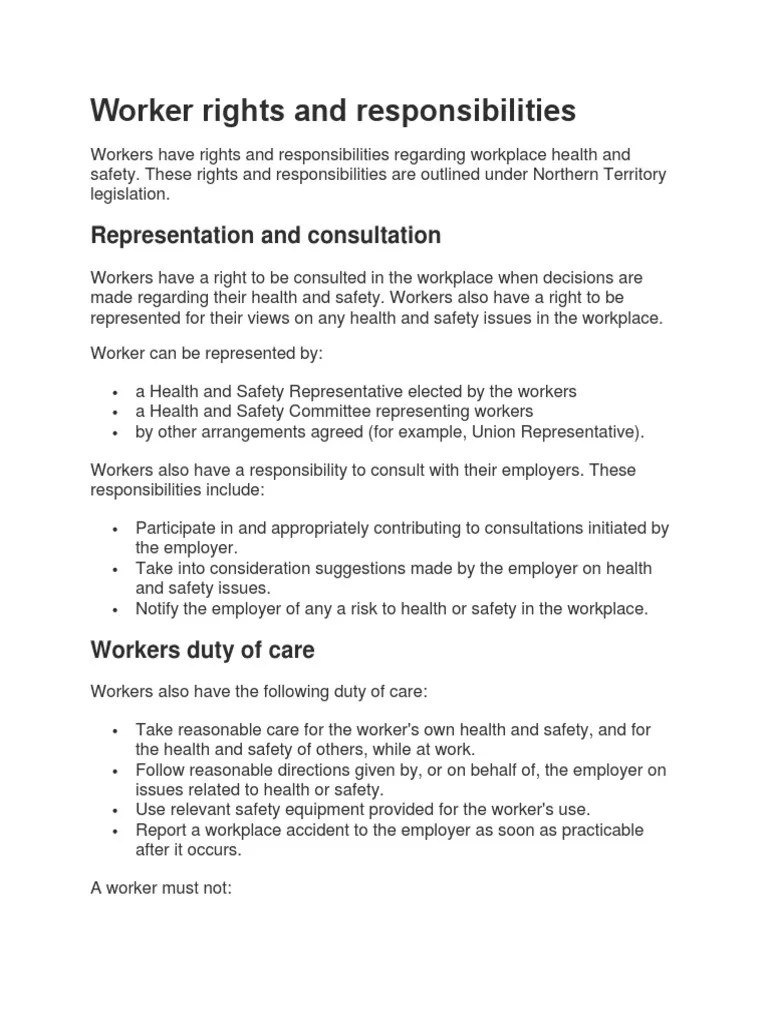 A Balanced Approach: Outlining The Rights, Responsibilities And Duty Of Care For Workers ...