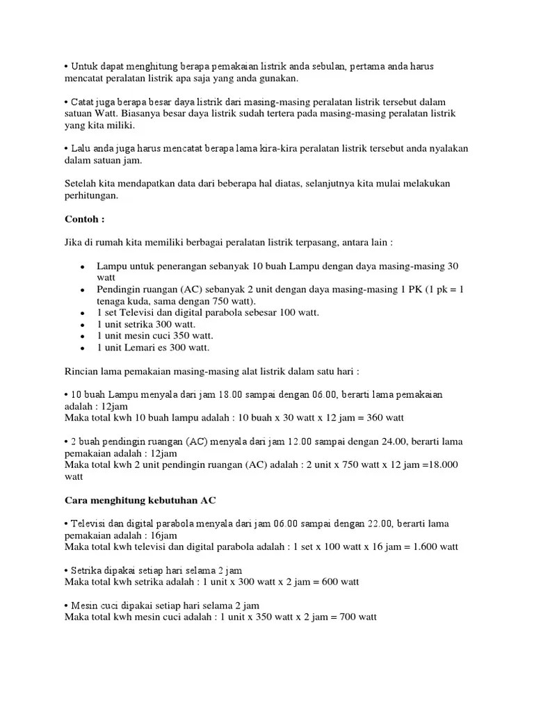 CARA Menghitung Berapa Pemakaian Listrik Anda Sebulan | PDF