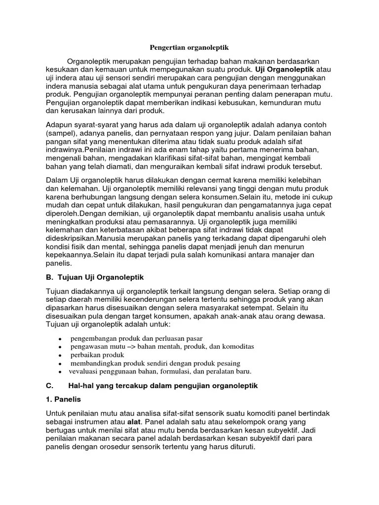 Pengertian Organoleptik | PDF
