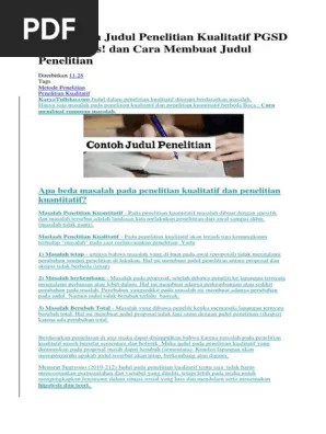 Download contoh judul skripsi penelitian kuantitatif berbagai jenis sebagai referensi penyusunan proposal skripsi. Sikripsi 100 Contoh Judul Penelitian Kualitatif Pgsd Berkualitas Pdf