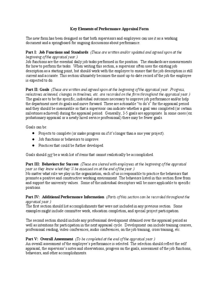 Key Elements Of Performance Appraisal Form | Download Free PDF ...