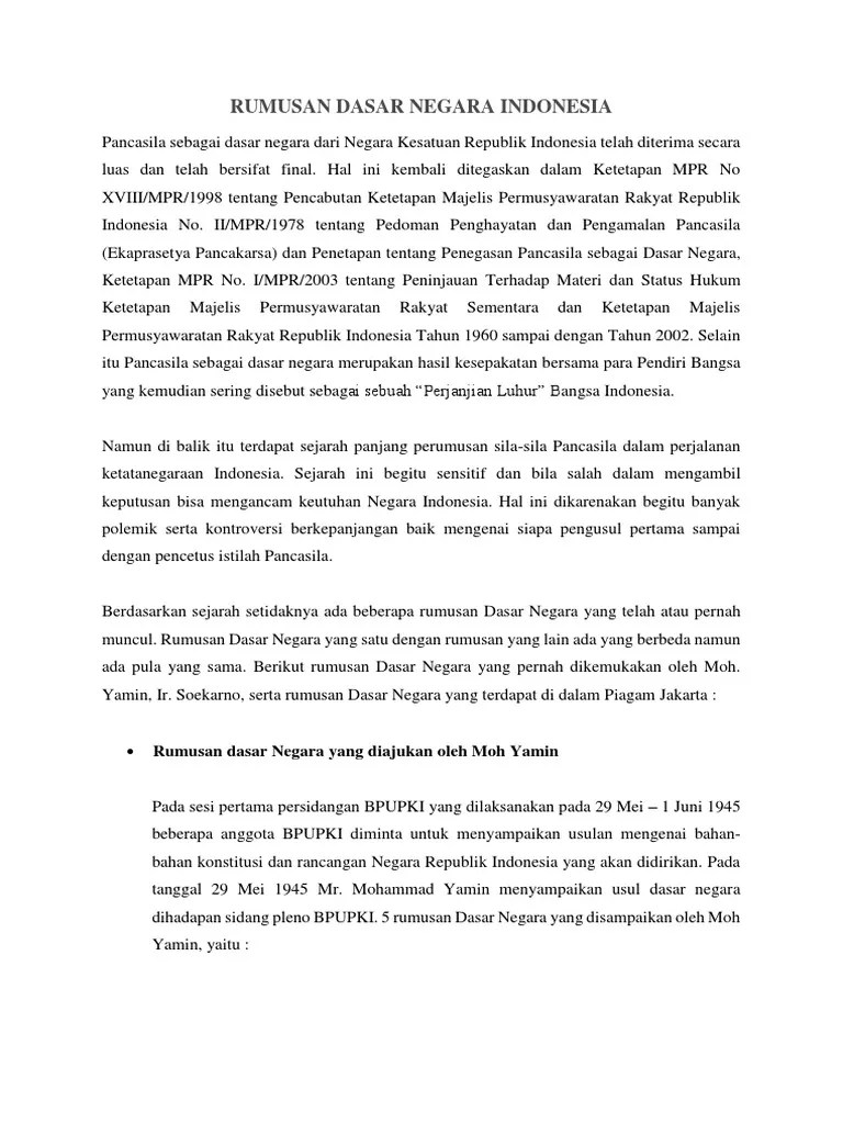 Rumusan Dasar Negara Indonesia Print | PDF