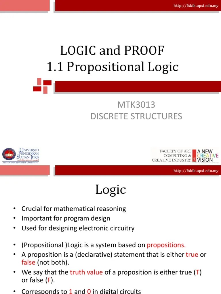 MTK3013-Chapter1.1 Propositional Logic | PDF | If And Only If | Proposition