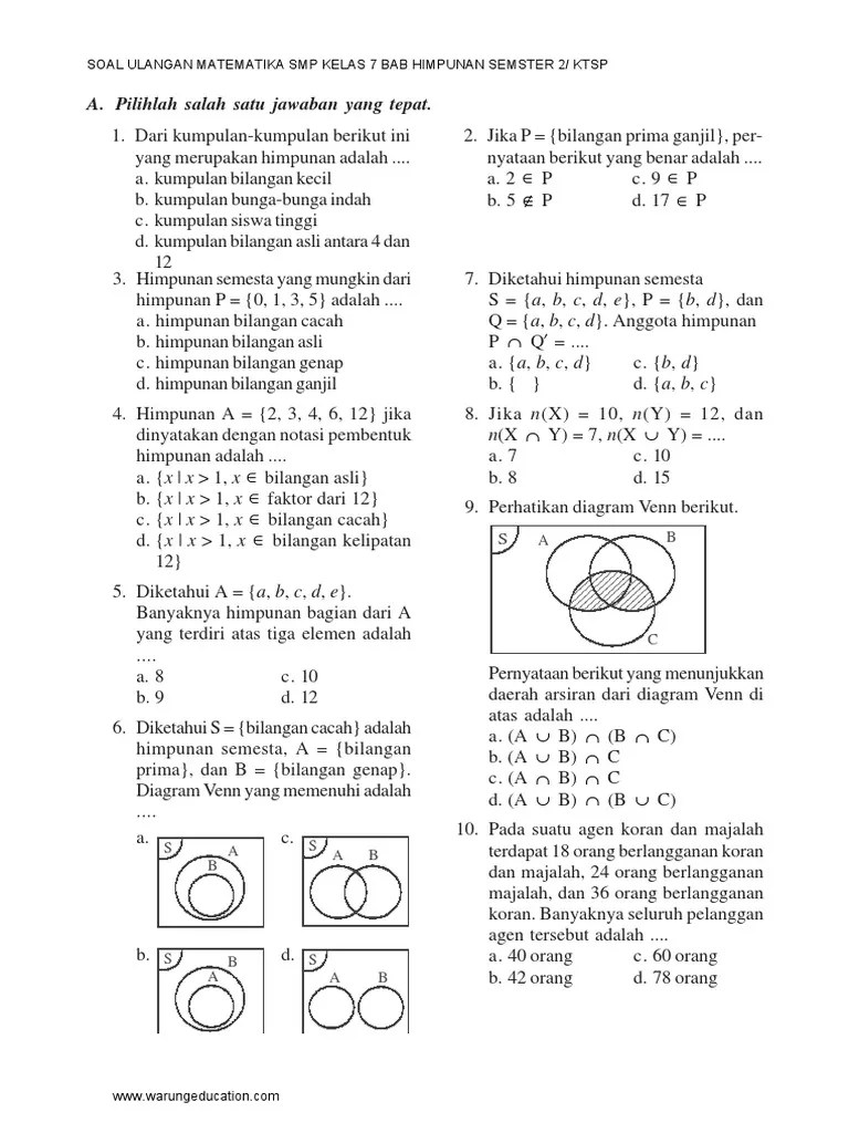 Kelompuk ibu hamil merupakan himpunan karena syarat keanggotaannya jelas yaitu ibu hamil. 19 Contoh Soal Operasi Himpunan Diagram Venn Kumpulan Contoh Soal