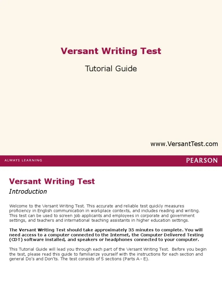 Tutorial Guide V Writing Test | PDF | Reading Comprehension | Reading (Process)