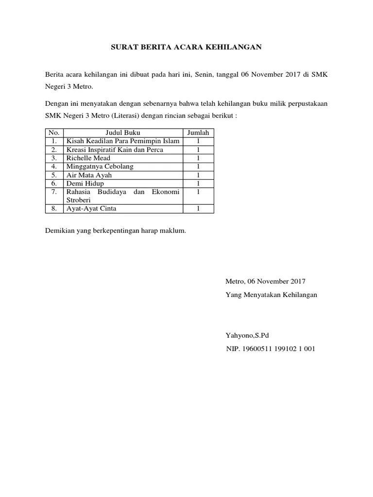 Surat Berita Acara Kehilangan | PDF