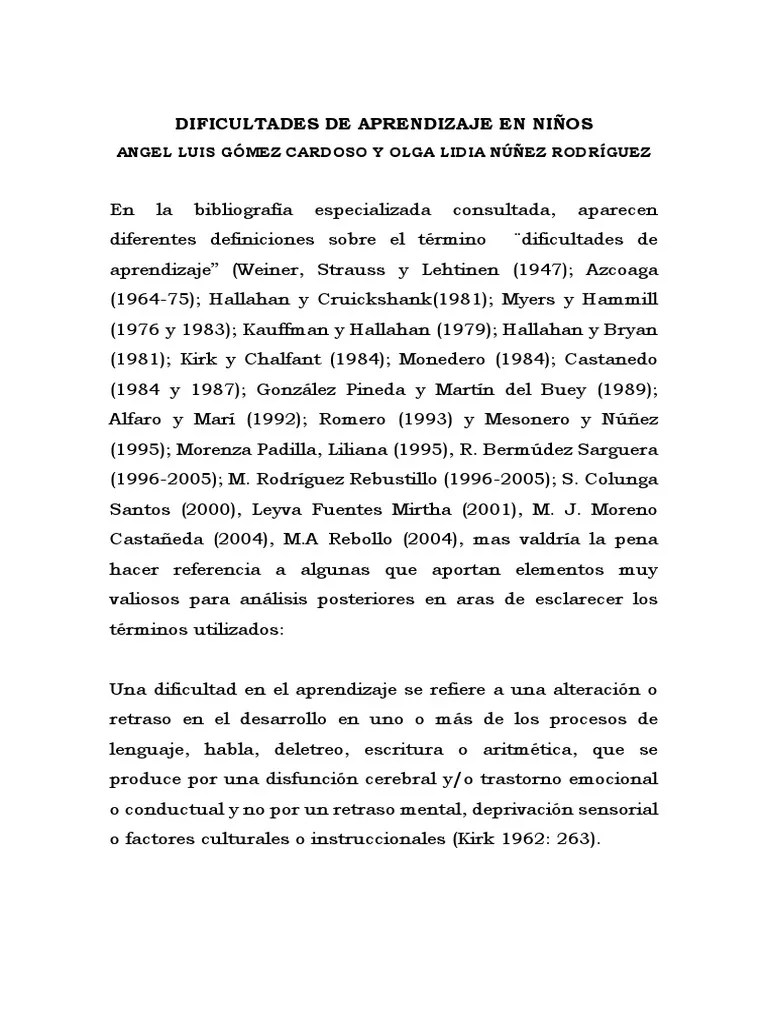 Dificultades De Aprendizaje | PDF | Discapacidad De Aprendizaje | Aprendizaje