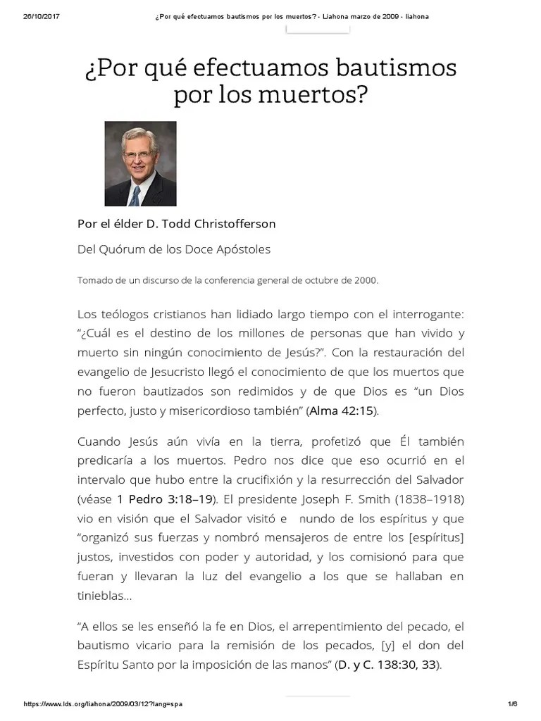 ¿Por Qué Efectuamos Bautismos Por Los Muertos - Liahona Marzo De 2009 - Liahona | PDF | Cristo ...