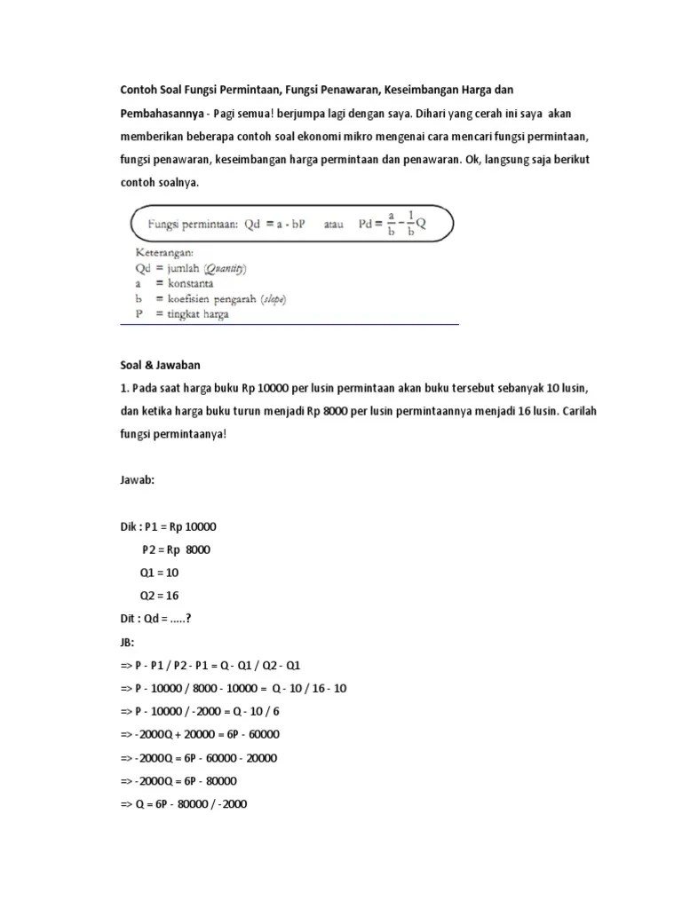 15 Contoh Soal Fungsi Permintaan Penawaran Download Pdf 2021 Contoh Soal Elastisitas Permintaan Dan Penawaran Beserta Jawabannya.