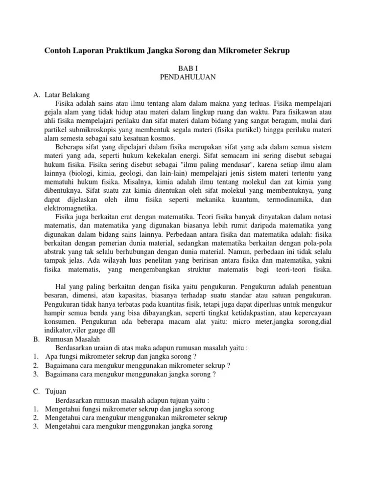 Menggunakan mistar, jangka sorong, dan mikrometer sekrup. Contoh Laporan Praktikum Jangka Sorong Dan Mikrometer Sekrup Pdf