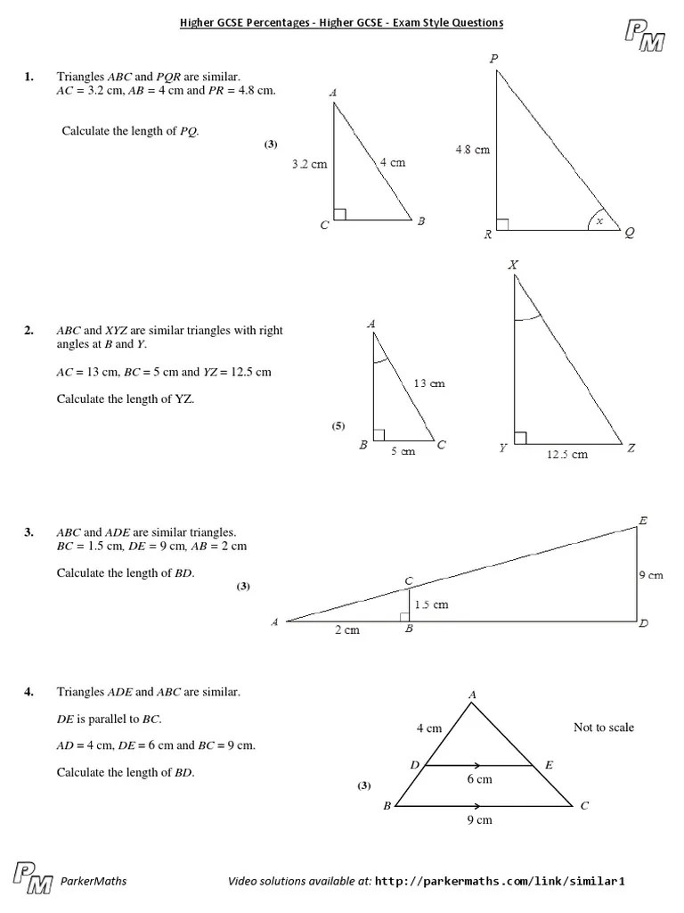 Similar Shapes - Higher GCSE - Exam Style Questions | PDF | Triangle | Space