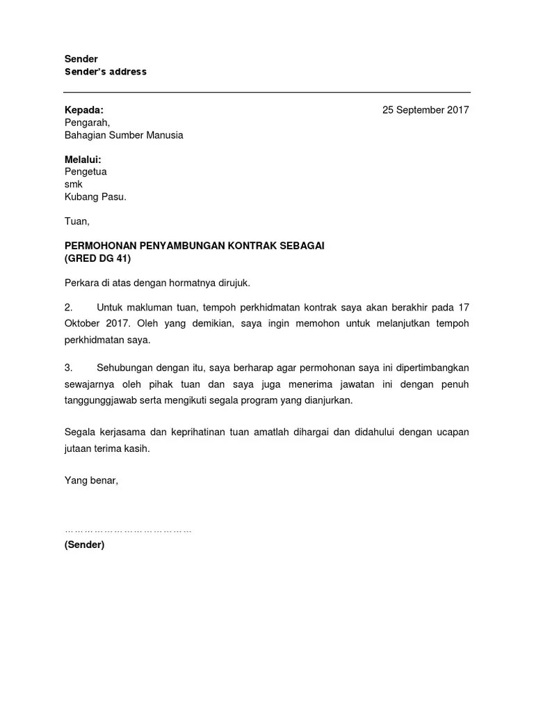 Surat Tidak Sambung Kontrak Kerja - Contoh Surat Sokongan Sambung Kontrak Contoh Surat