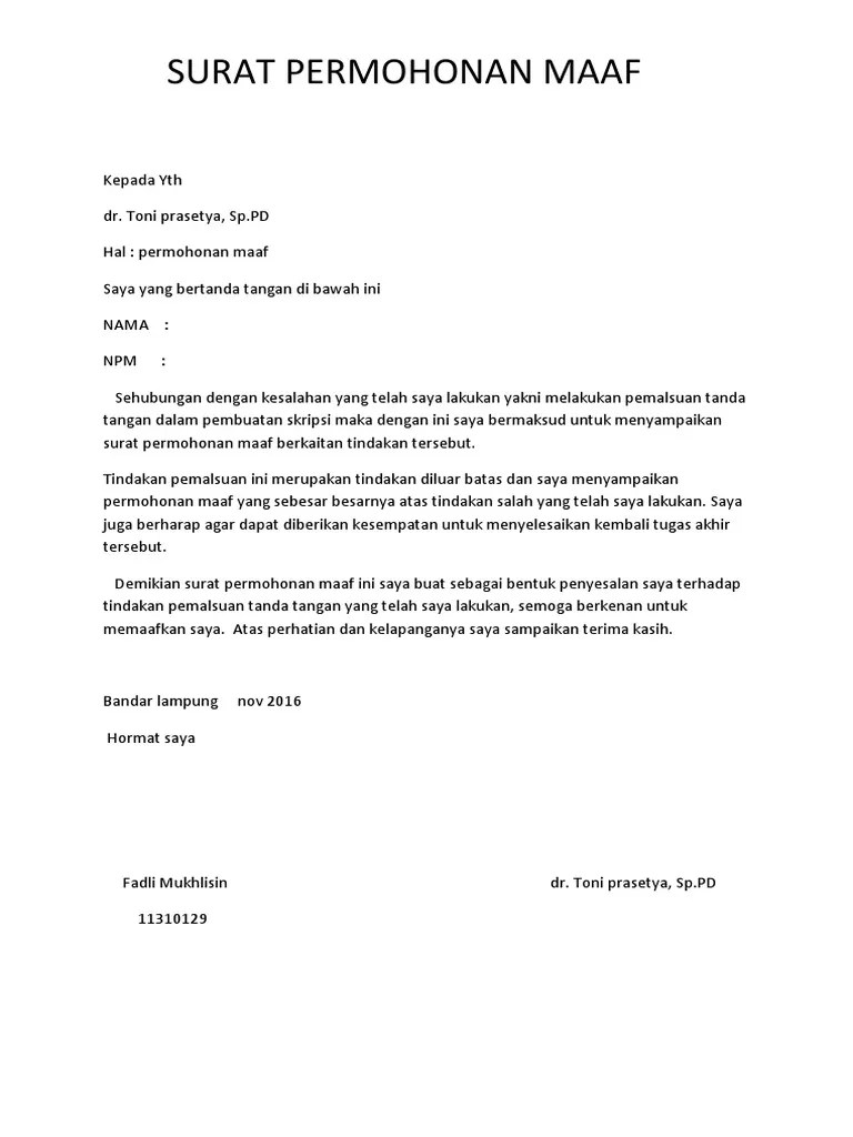 Cara membuat surat permintaan maaf untuk klien sebenarnya tidak begitu rumit. Permohonan Maaf Pdf