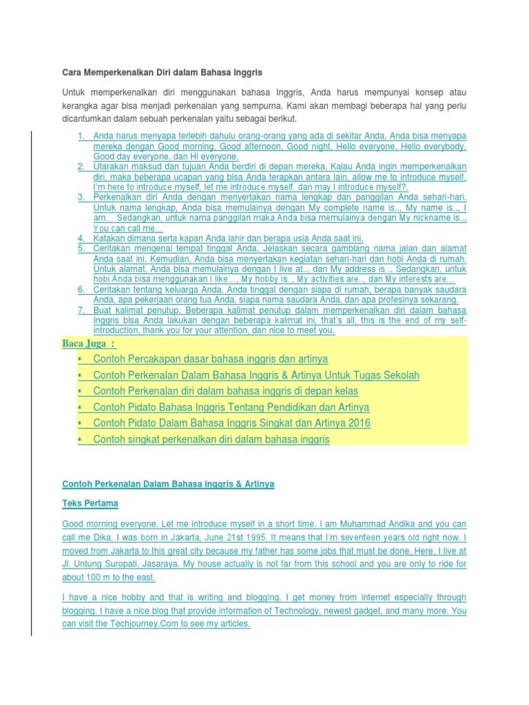 Cara Memperkenalkan Diri Dalam Bahasa Inggris | PDF