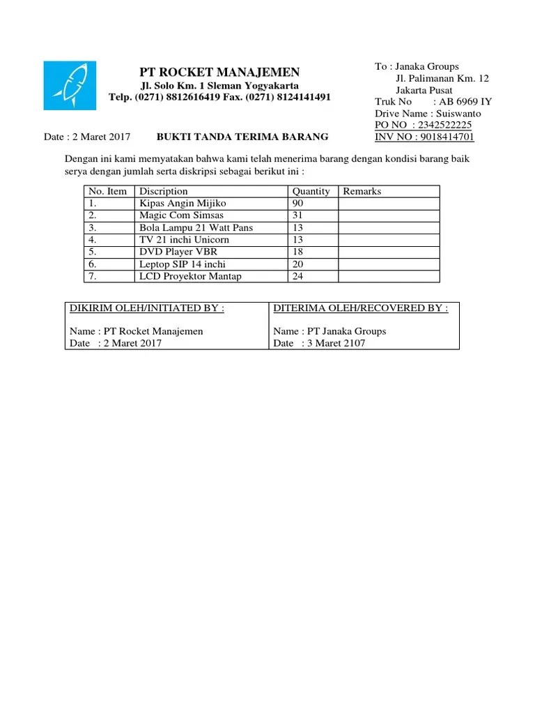 Contoh Surat Tanda Terima Barang Word Contoh Surat 