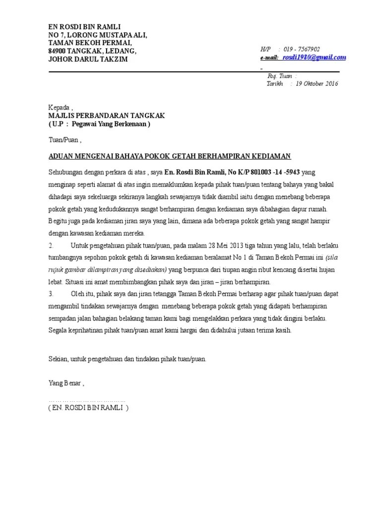 Contoh Surat Aduan Kumpulan Contoh Surat Dan Soal Terlengkap 