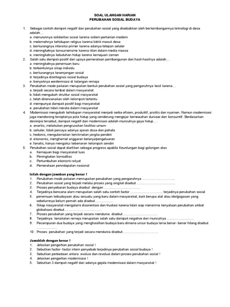 Soal Ulangan Harian Sosiologi 1 | PDF