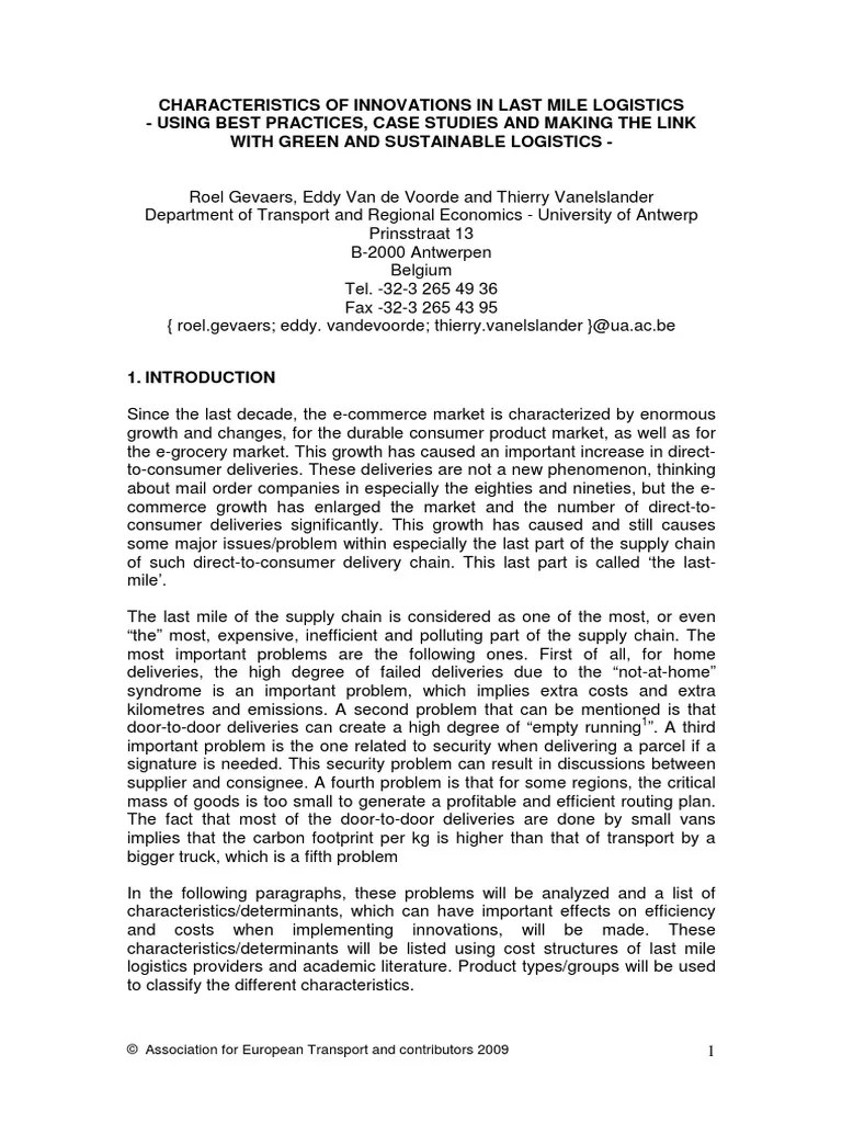 Characteristics Of Innovations In Last Mile Logistics PDF | PDF | Last ...