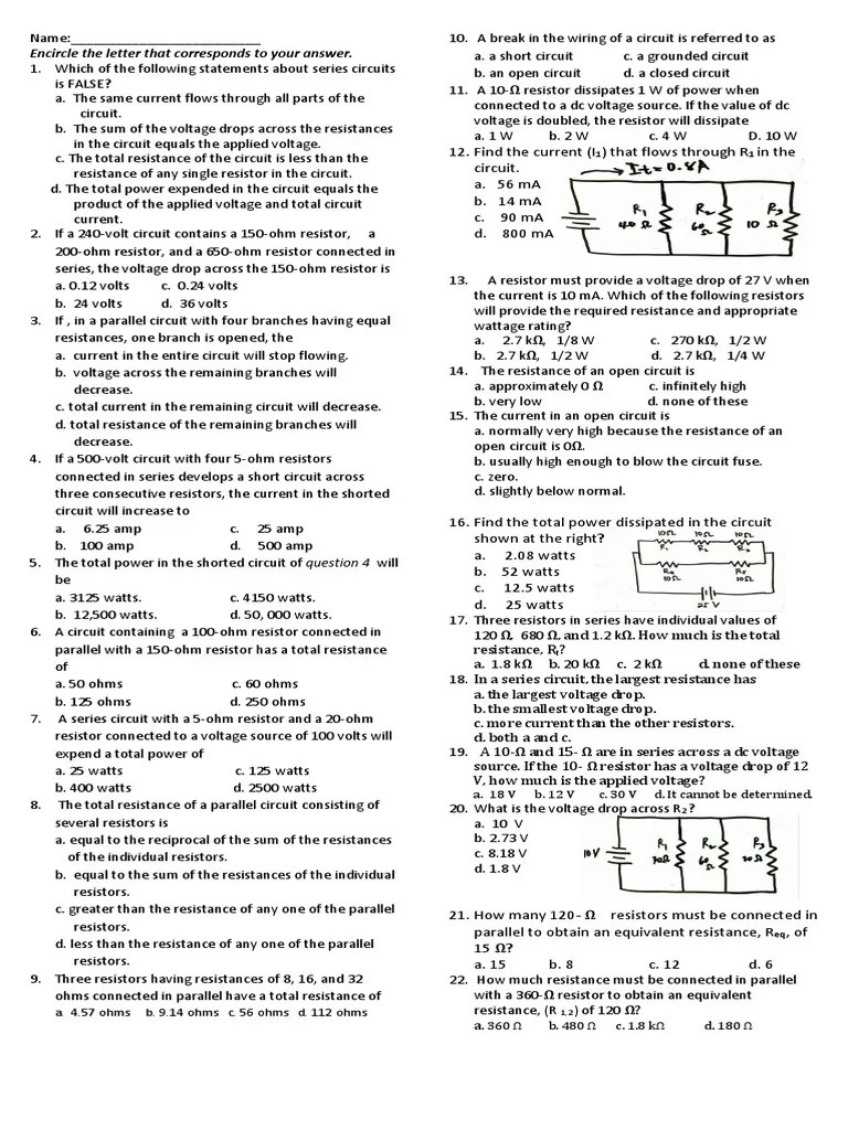 Quiz-Ohms Law-Series And Parallel | PDF | Series And Parallel Circuits | Resistor