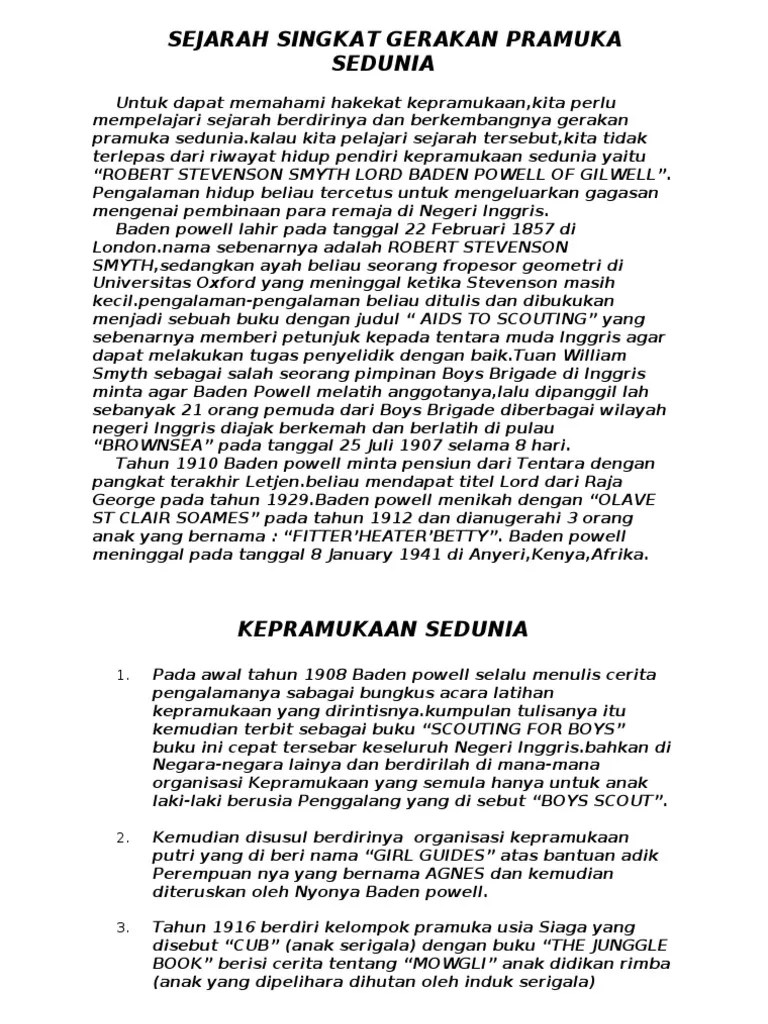 Sejarah Singkat Gerakan Pramuka Sedunia | PDF