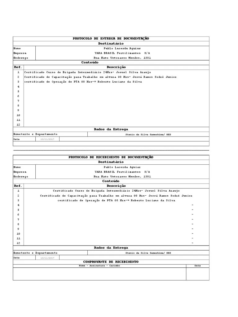 Protocolo De Entrega De Documentacao | PDF | Internet | Science