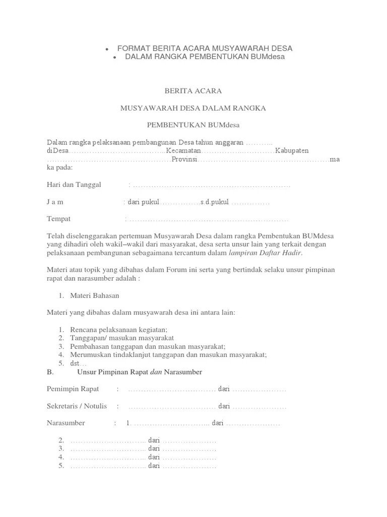 Format Berita Acara Musyawarah Desa Bumdes | PDF