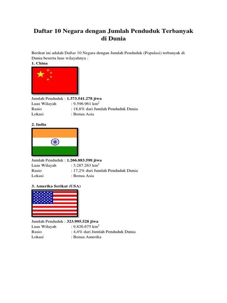 Daftar 10 Negara Dengan Jumlah Penduduk Terbanyak Di Dunia | PDF