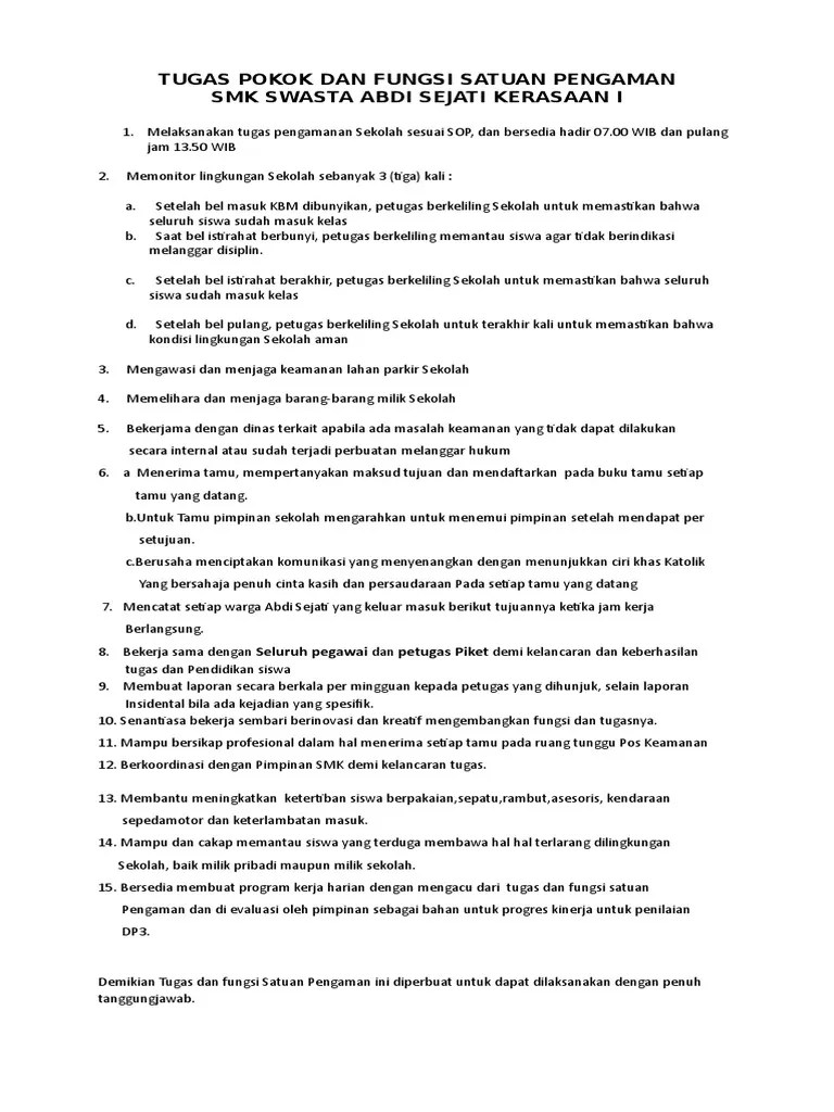 Tugas Pokok Dan Fungsi Penjaga Sekolah | PDF