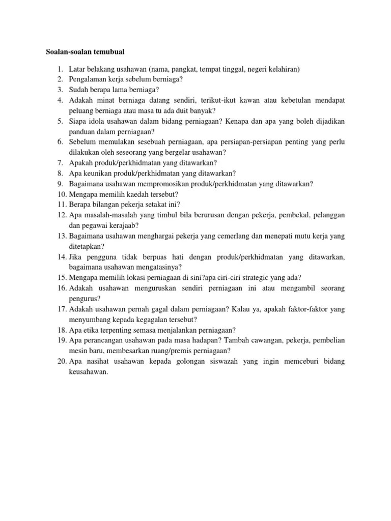 Soalan Soalan Temubual Pdf