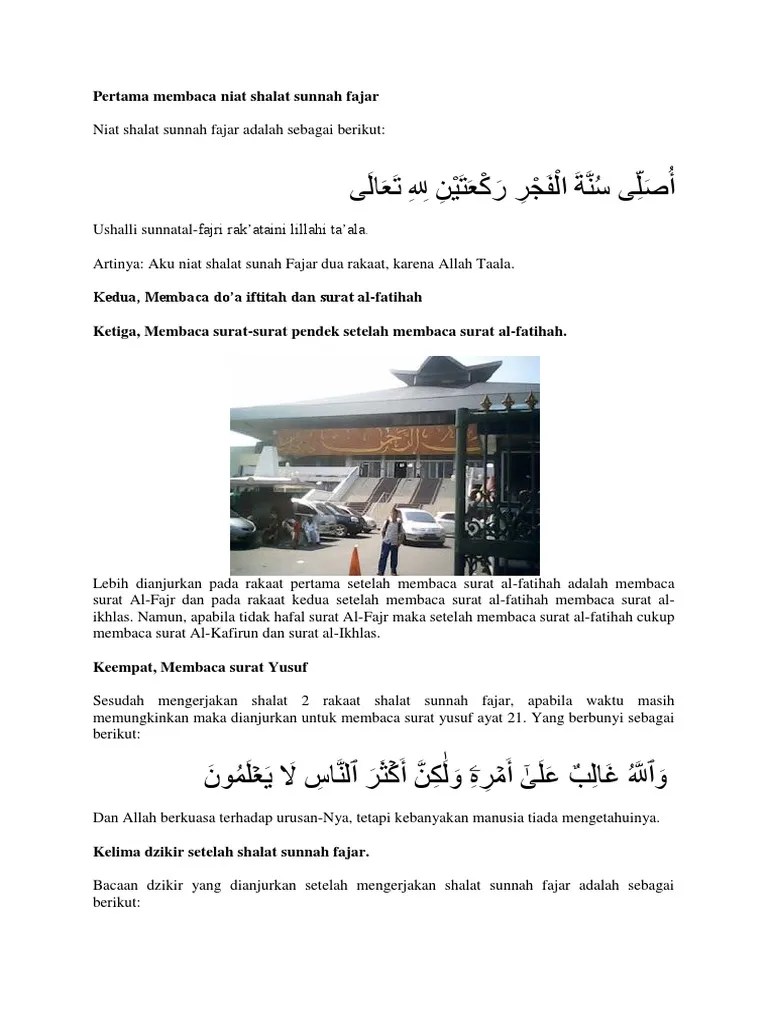 Pertama Membaca Niat Shalat Sunnah Fajar | PDF