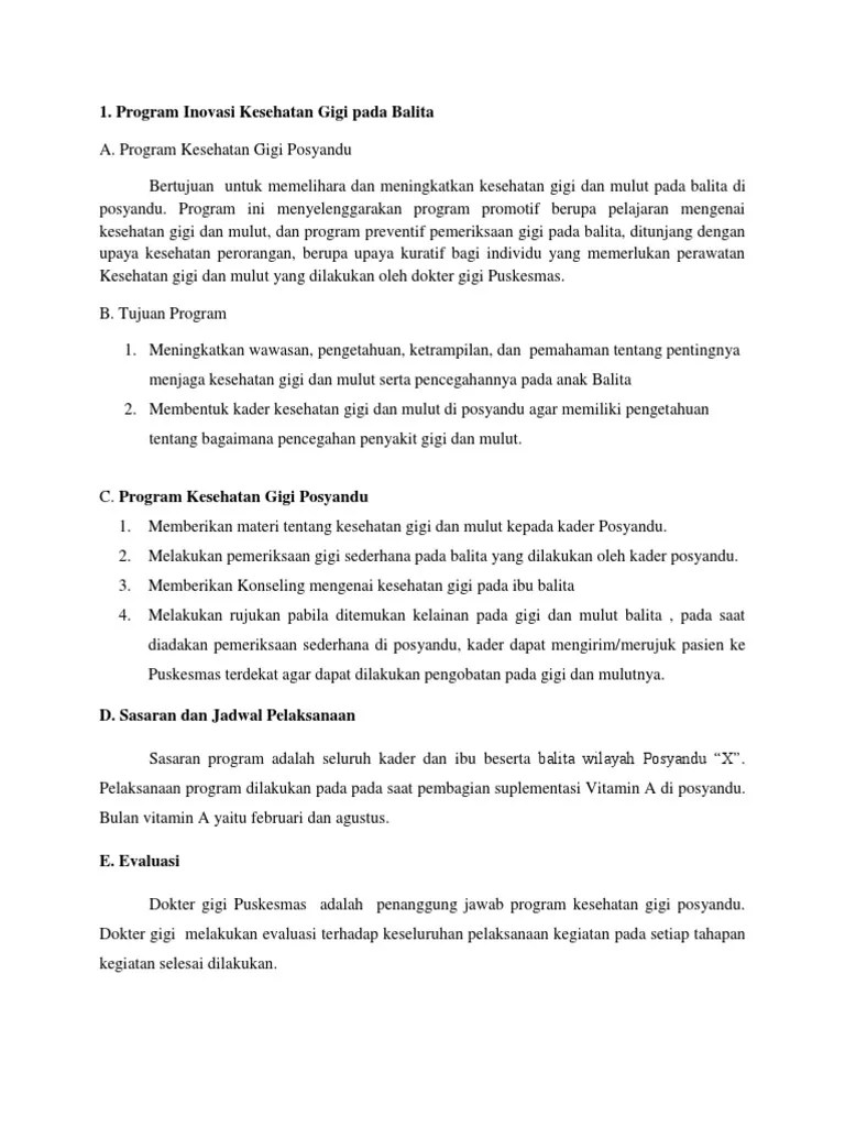 Program Inovasi Kesehatan Gigi Pada Balita | PDF