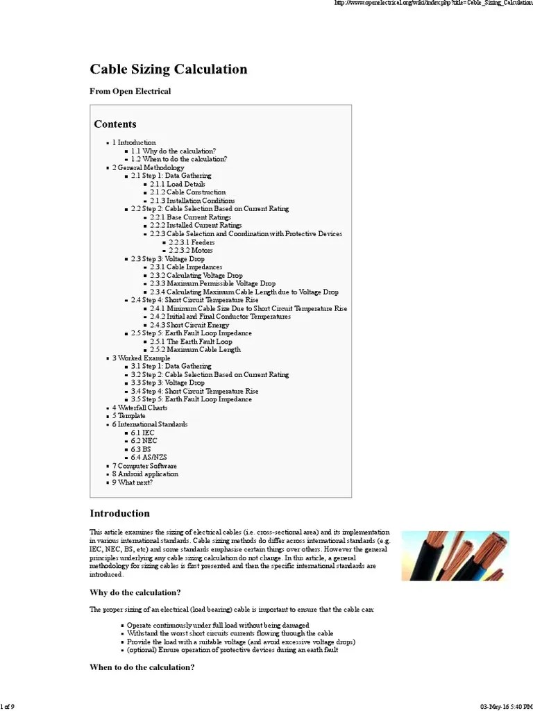 Cable Sizing Calculation - Open Electrical | PDF | Coaxial Cable | Electrical Impedance