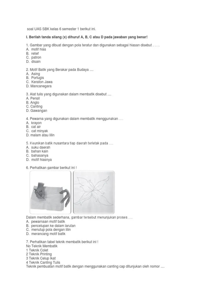 Soal UAS SBK Kelas 6 Semester 1 Berikut Ini | PDF