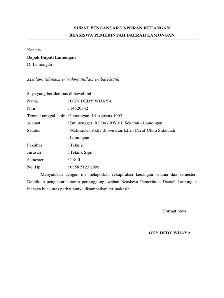 Contoh surat laporan keuangan sederhana. Surat Pengantar Laporan Keuangan Lpj Pdf