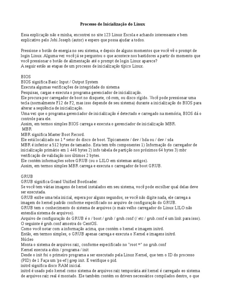 Processo De Inicialização Do Linux | PDF | Inicialização (informática ...