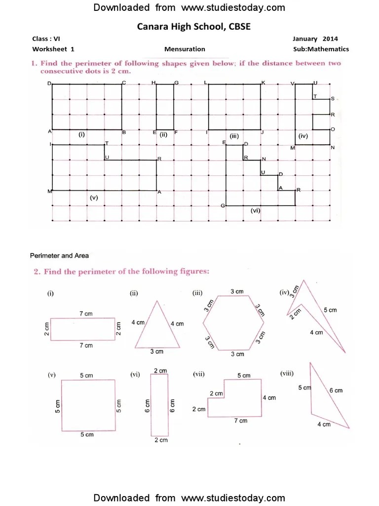 cbse class 6 mensuration worksheet pdf science teaching mathematics