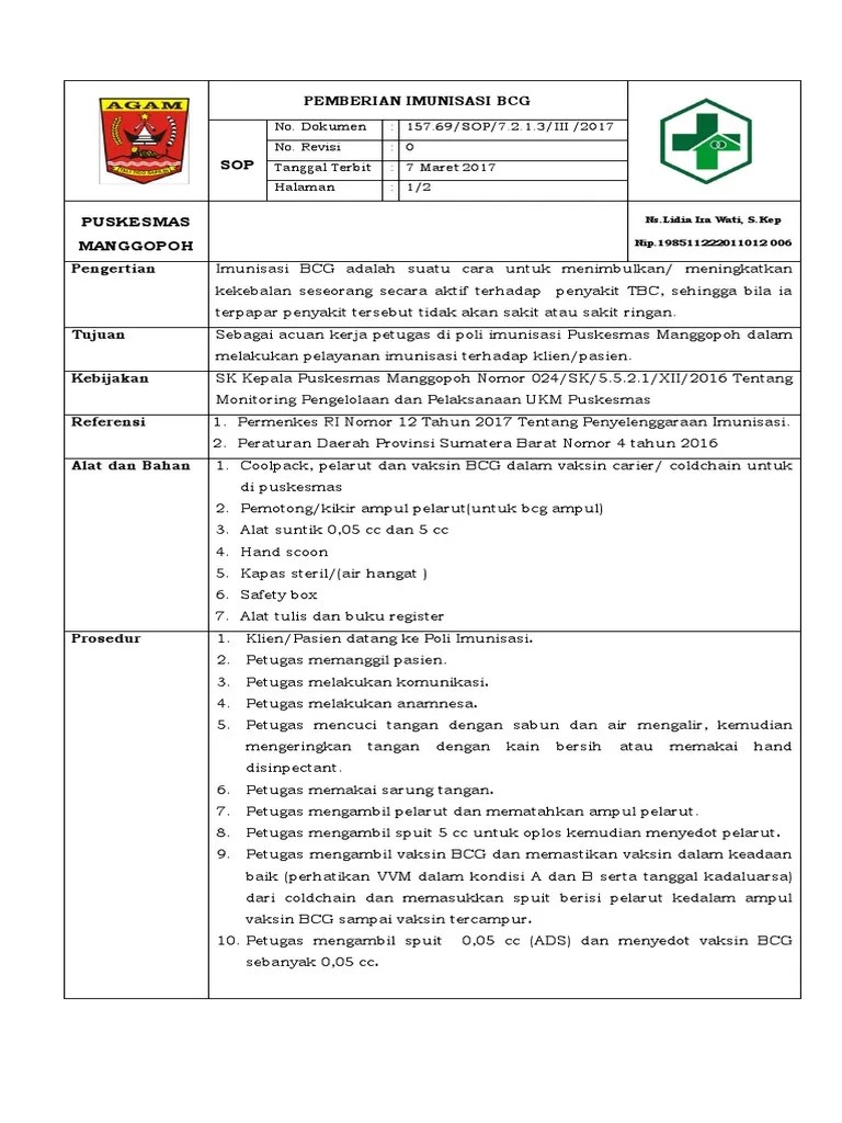 12 spasi 1,5 imunisasi polio sop no. Alat Dan Bahan Imunisasi Bcg Blender Kita