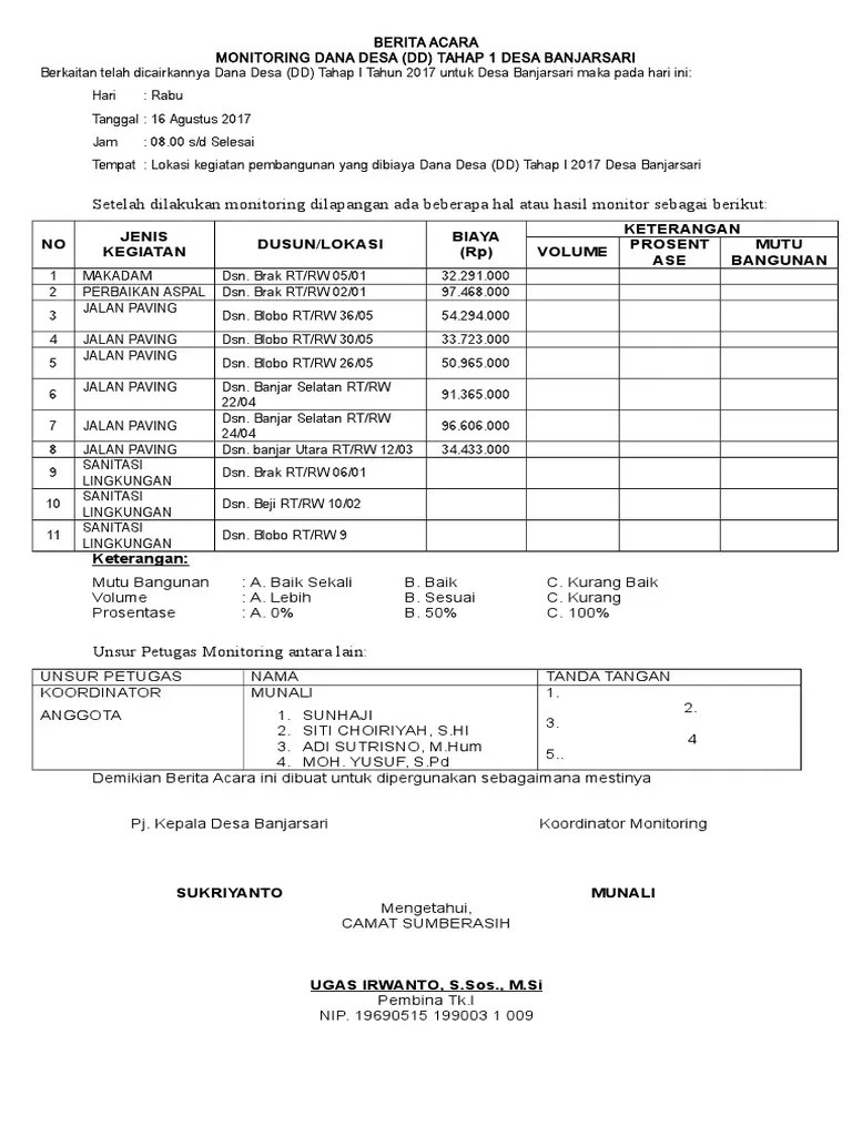 Anggaran, manajemen kinerja, serta analisis dan evaluasi perencanaan. Contoh Laporan Monitoring Dan Evaluasi Desa Nusagates