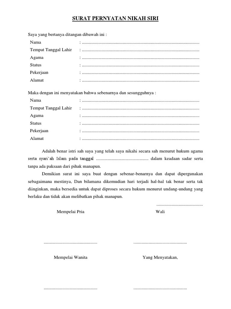 Saya yang bertanda tangan di bawah ini :. Contoh Surat Nikah Siri Pdf