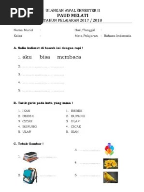 Contoh soal bahasa indonesia untuk anak tk b. Soal Uas Paud Melati 2017 2018 Pdf