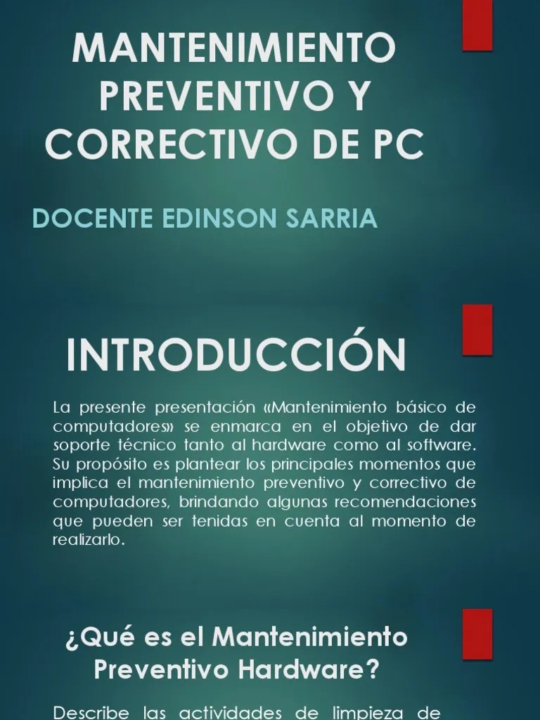 Mantenimiento Preventivo Y Correctivo De PC | PDF | Software | Hardware De La Computadora