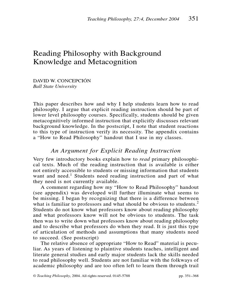 How To Read Philosophy | PDF | Metacognition | Expert