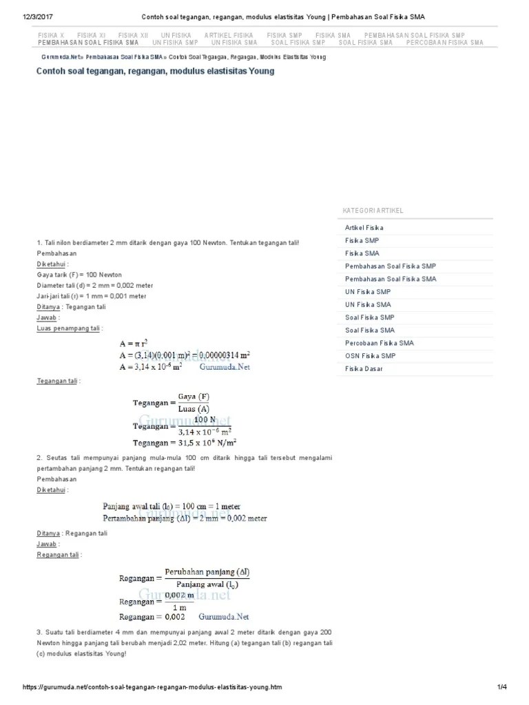Contoh Soal Modulus Young 