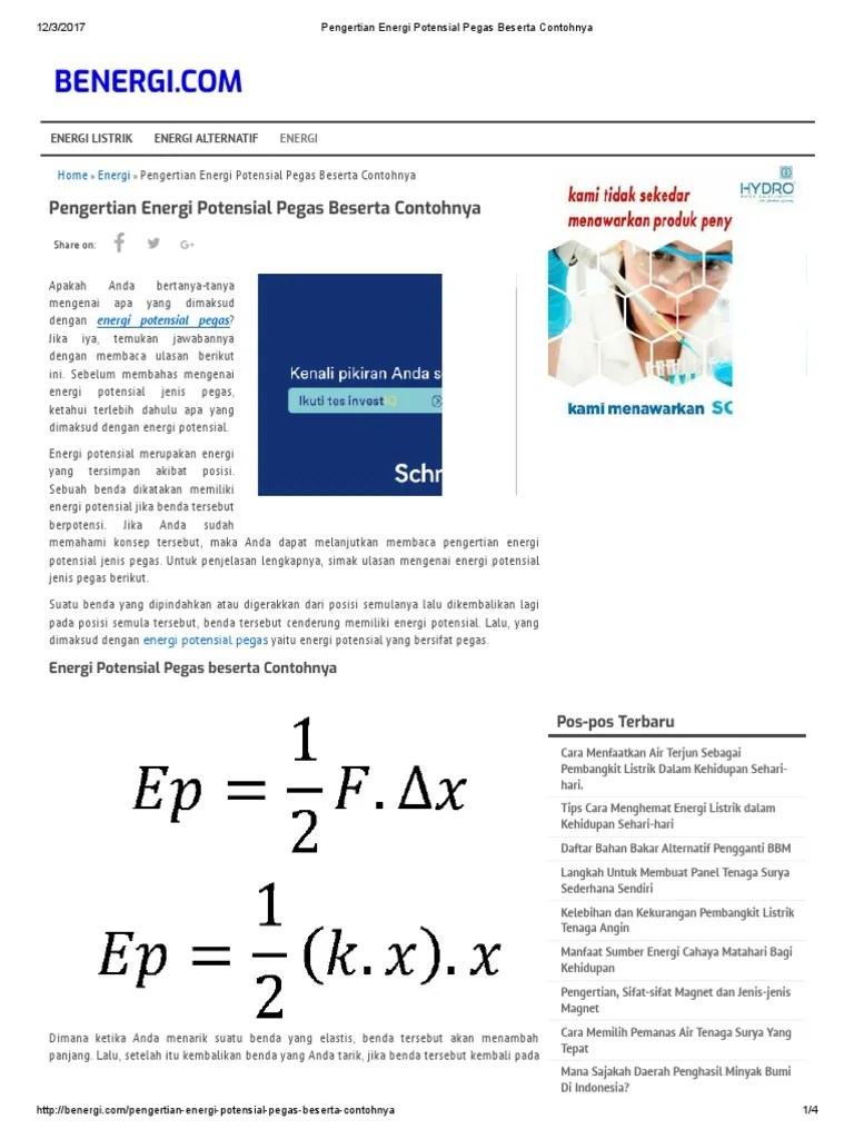 Pengertian Energi Potensial Pegas Beserta Contohnya | PDF