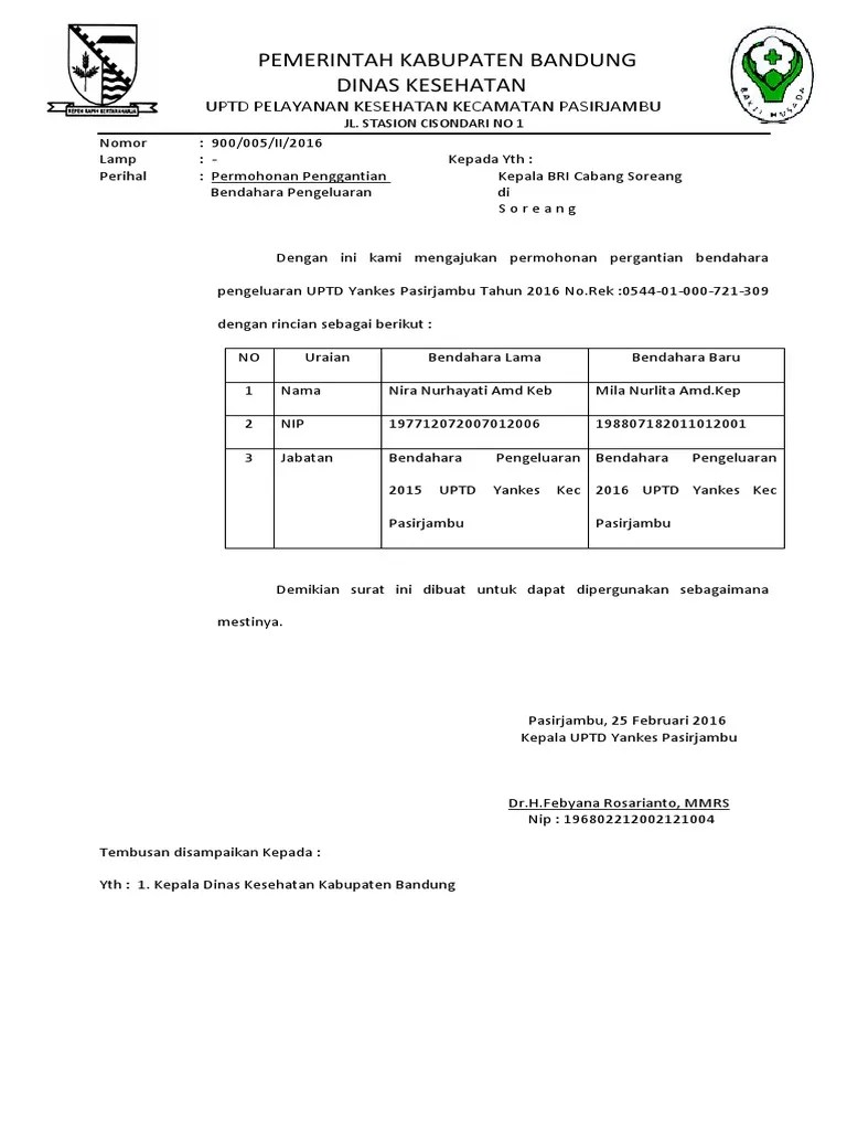 Surat tugas, atau surat perintah kerja lainnya melalui. Surat Keterangan Pergantian Bendahara Pdf