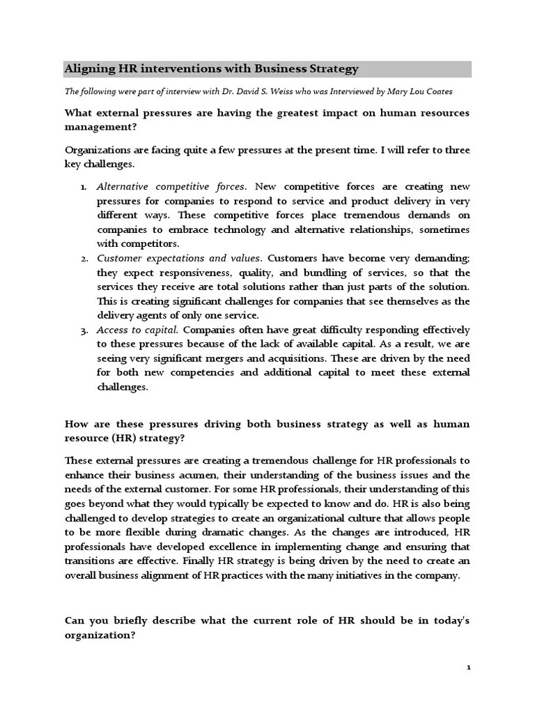 Aligning HR Interventions With Business Strategies | PDF | Human ...