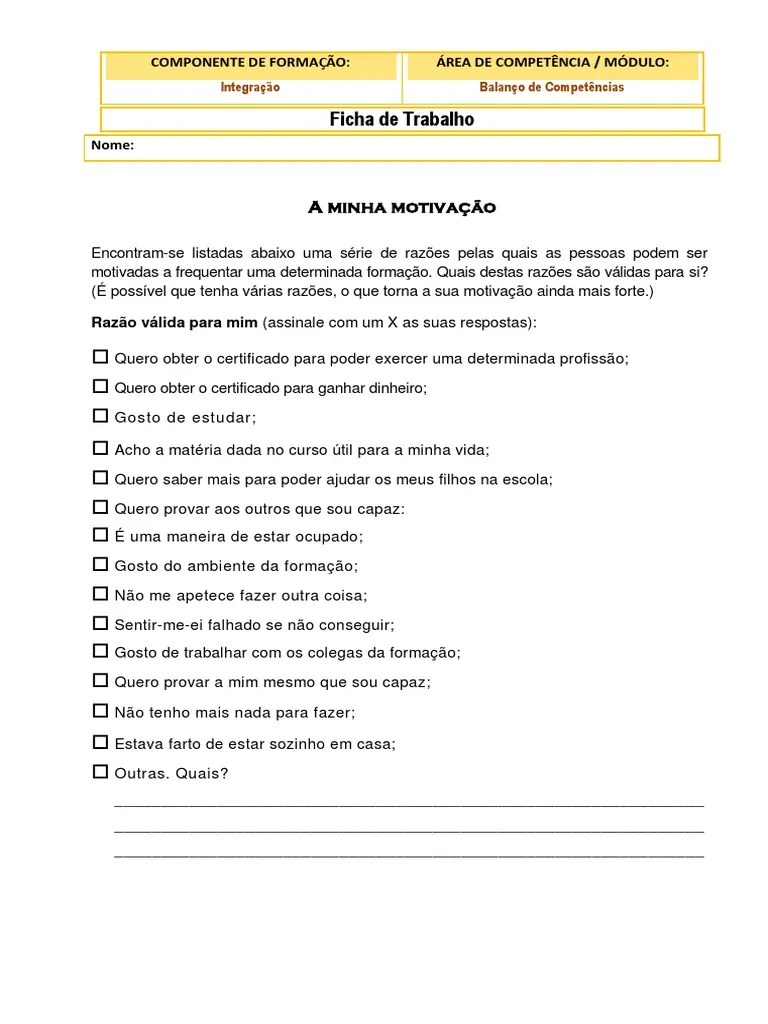 Ficha Motivacao | PDF | Motivação | Motivacional